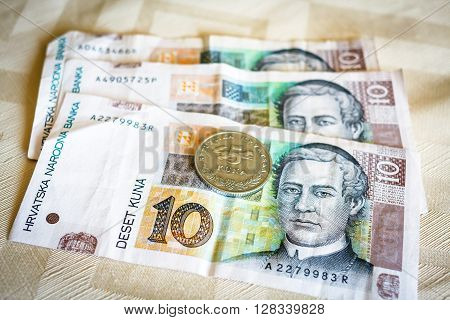 close up of kuna, currency of Croatia