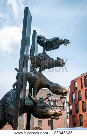 RIGA LATVIA - AUGUST 8: Sculpture of the Town Musicians of Bremen 