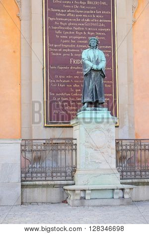 Stockholm, Sweden - March, 16, 2016: Statue of the writer Olaus Petri in Stockholm, Sweden.