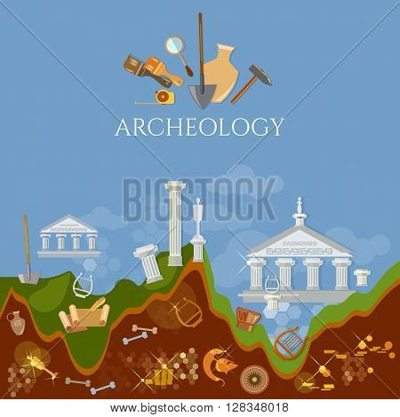 Archeology excavations of ancient treasures ruins of civilizations