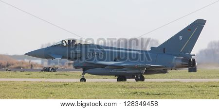 Leeuwarden, Netherlands - April 11, 2016: German Air Force Eurofighter During The Exercise Frisian F
