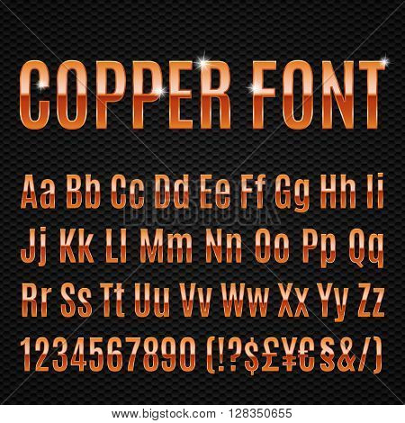 Copper alphabet letters numbers and signs currancy