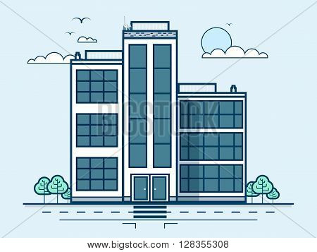 Stock vector illustration city street with office building, administrative building, modern architecture in line style element for infographic, website, icon, games, motion design, video