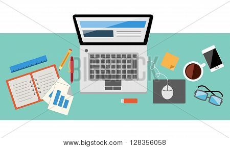 office workspace illustrated vector colorful design flat