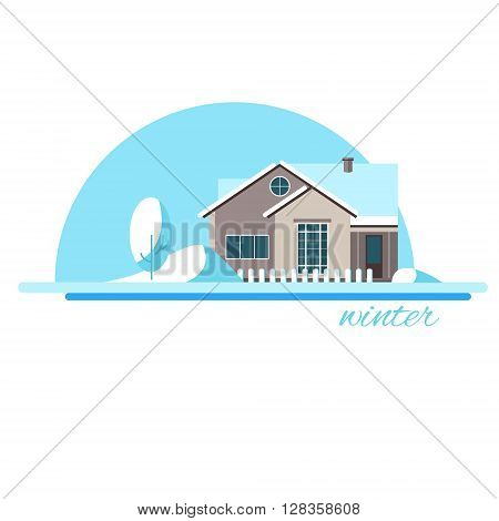 Winter house. Family suburban home. Vector flat illustration.