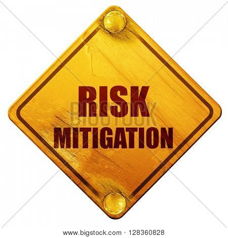 Risk mitigation sign, 3D rendering, isolated grunge yellow road 