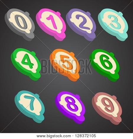Collection of the isometric numbers. Vector illustration, 3d numbers