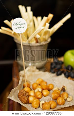Still life photo with Georgian cheese apple grape etc