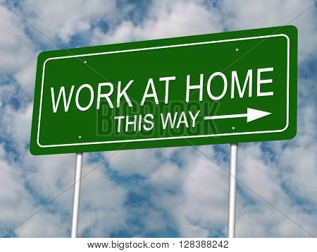 Work at Home road highway sign illustration.