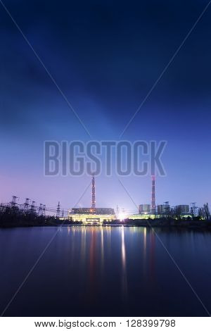 colorful night Photo Ukraine Energodar hydro electric station