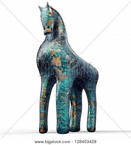 Computer Safety Concept, Trojan Horse Isolated On White