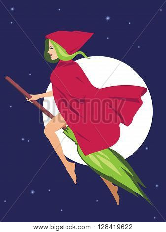 Witch on a broom EPS 8 vector illustration