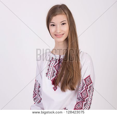 Beautiful young girl in Ukrainian national costume