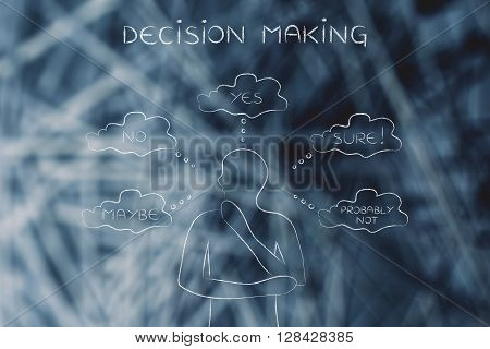 Thoughtful Man Trying To Choose, Decision Making