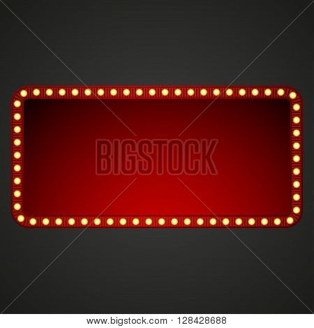 Signboard for text with light bulbs. Vector illustration