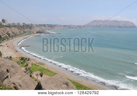 View At Miraflores Lima Sea Costline.