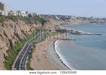 View At Miraflores Lima Sea Costline.