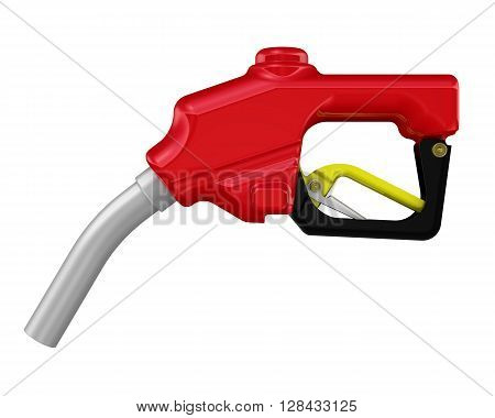 Automotive refueling gun. Car fuel nozzle and the black hose. Isolated. 3D Illustration