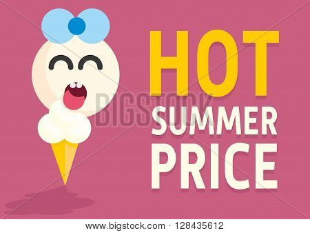 Girl licking ice cream. Pleased with the child. Vector illustration