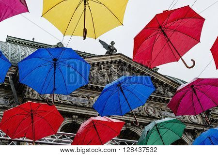 May 19 2015. Saint-Petersburg.Installation Alley umbrellas in Solyanoi lane in Saint Petersburg.Russia. ????????? ?GoogleBing