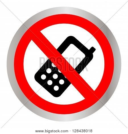 Prohibited Circle Silver Metallic Turn Off Mobile Phone Sign Isolated on White Background