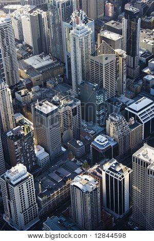 Aerial view of downtown skyscrapers in Sydney, Australia.