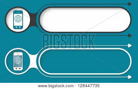 Two abstract buttons with arrows and smart phone