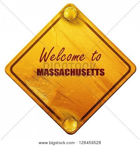Welcome to masschusetts, 3D rendering, isolated grunge yellow ro