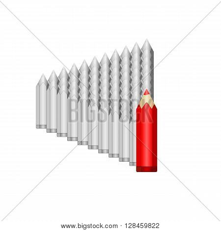 Big red pencil leads gray. Vector EPS 10