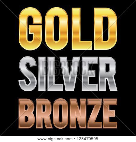 Vector stock of gold silver and bronze metallic letters