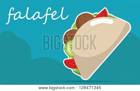 Falafel stuffed pita with vegetables.  Vector illustrations