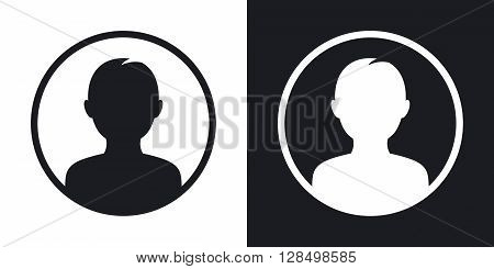 Male user icon vector illustration. Two-tone version on black and white background