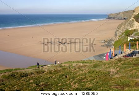 Watergate Bay Beach dalle scogliere, Cornwall, Regno Unito