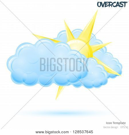 Fully vector overcast icon template. Glossy yellow sun object. Glossy blue cloud object. Overcast template with blue shadow. Overcast template icon for various icon.