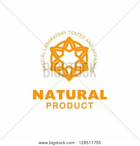 Vector flat eco product emblem. Ecological cosmetic sign. Eco badge. Natural product line. Nature certificate quality. Leaf icon. Flower icon. Eco symbol. Natural cosmetics. Eco friendly logo. Bio organic product.