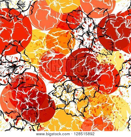 Seamless Modern Floral Pattern With Gladioli, Spots, Blots And Splashes Of Paint