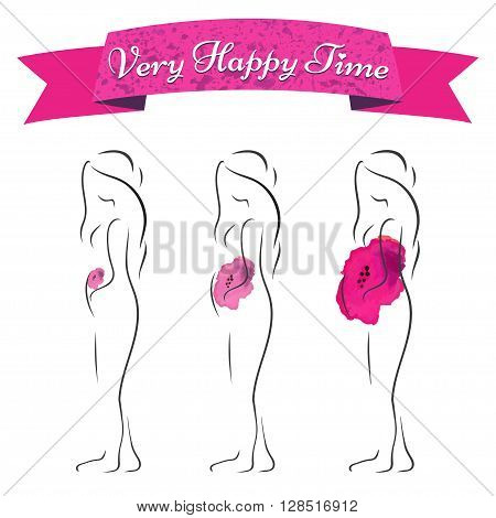 Postcard Illustration poster pregnancy happy time Trimesters nucleation and growth of the child