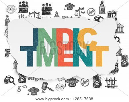 Law concept: Painted multicolor text Indictment on Torn Paper background with  Hand Drawn Law Icons