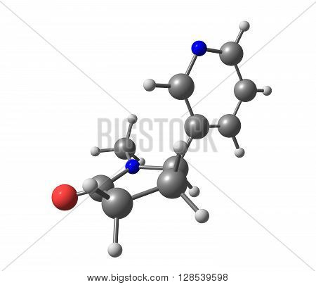 Cotinine is an alkaloid found in tobacco and is also a metabolite of nicotine. The word - cotinine is an anagram of nicotine. 3d illustration