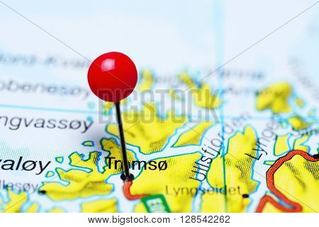 Tromso pinned on a map of Norway