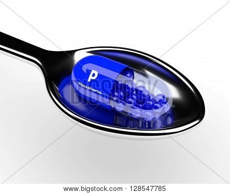 3D Phosphorus Pill On Spoon Over White