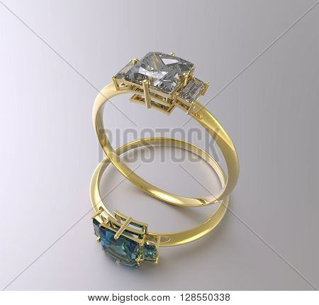 Golden wedding rings with diamonds. 3d digitally rendered illustration