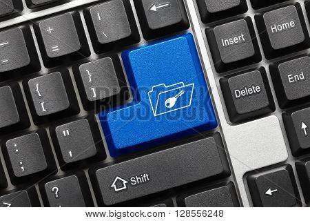 Conceptual Keyboard - Blue Button With Folder And Key Symbol