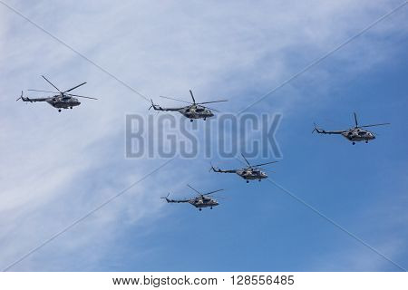 Mi-26 (halo) Helicopters Fly On Military Parade Devoted To 70Th Anniversary Of Victory Day In Wwii