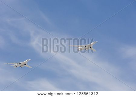 Supersonic Strategic Bombers Tu-160 (white Swan) At Military Parade Devoted To 70Th Anniversary Of V