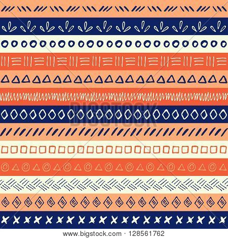 Vector Hand Drawn Seamless Folk Pattern