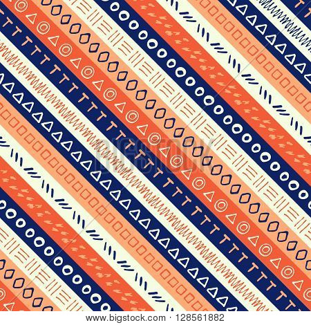 Vector hand drawn seamless folk pattern. Tribal design. Ethnic decorative background.