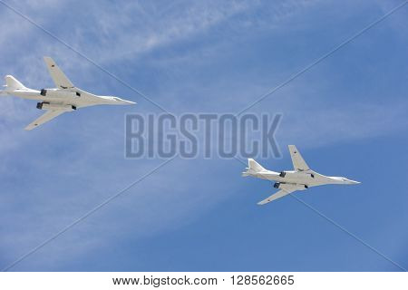 Supersonic Strategic Bombers Tu-160 (white Swan) At Military Parade Devoted To 70Th Anniversary Of V