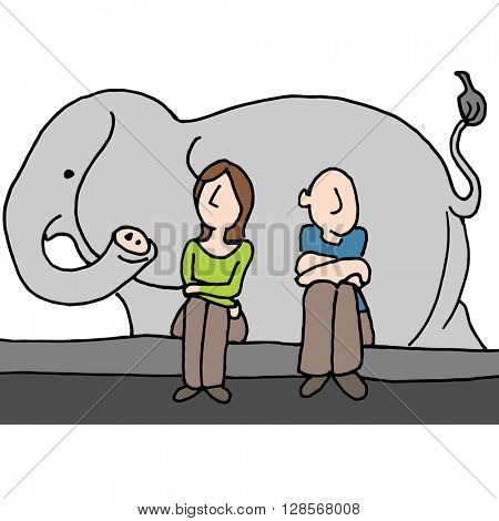 An image of a worried couple elephant in the room.