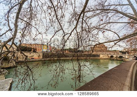 ROME - January 12: Nice view of the river Tiber January 12 2016 in Rome Italy.